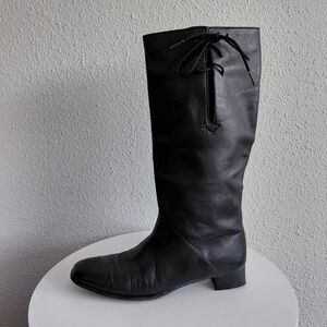 Davis Gommos Italy Black Leather Wide Calf Knee High Boots